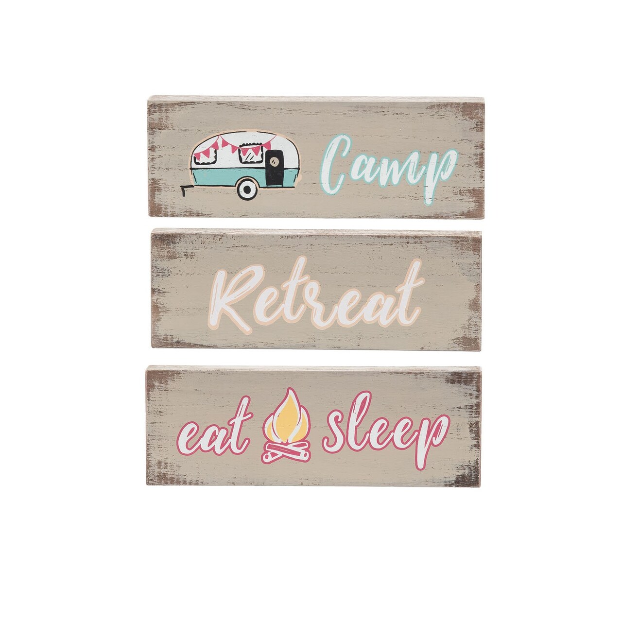 Set Of Camp Stackable Accents Blocks Table Sign Outdoor Camping 8.5 x 1 x 3 Inches.